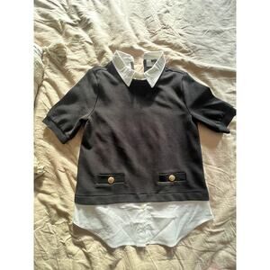 Ann Taylor Petite Mixed Media Layered Look Top - Size XSP